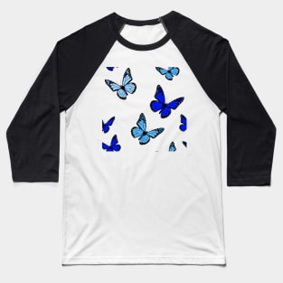 Blue Butterfly Pattern Baseball T-Shirt